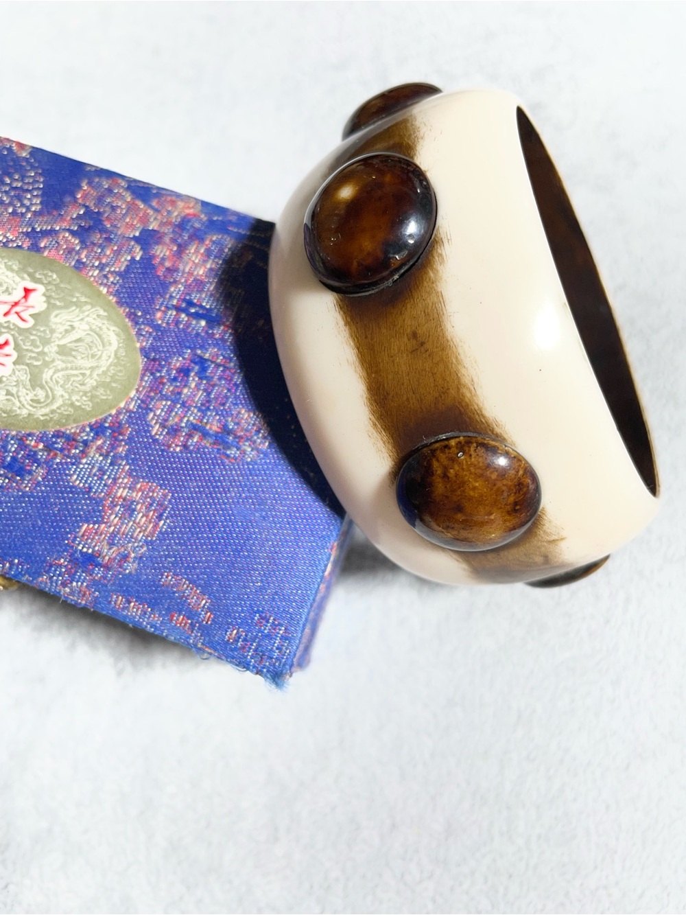 Carved Cream and Brown Womens Resin Bangle Bracelet